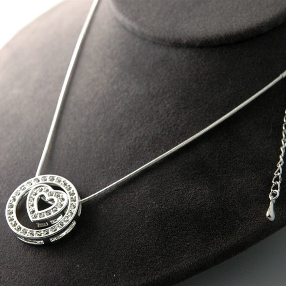 Heart Circle Slide Necklace CZ 18" NWT